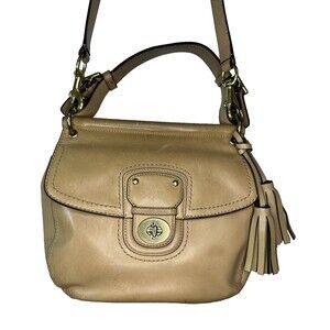 Coach Purse Tan Leather Vintage Willis Legacy Turn Lock Top Handle Crossbody Bag